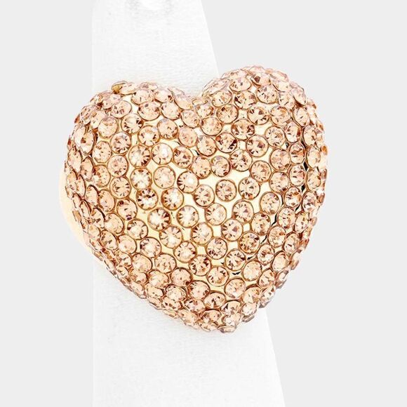 Heart Peach Rhinestone Pave Stretch Ring - Picture 1 of 5